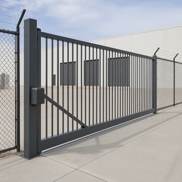 Commercial electric gate in Brisbane by Auto Gate Guys, modern steel gate protecting commercial property. Commercial electric gate in Brisbane by Auto Gate Guys, modern steel gate protecting commercial property.